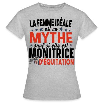 Equitation Cheval Cavalière Sport équestre Humour - T-shirt Femme - gris chiné - Devant - AI Model Female 172 dark (172cm)