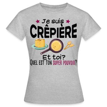 Crêpière Crêpe Super Pouvoirs Cadeau Humour Gaufre - T-shirt Femme - gris chiné - Devant - AI Model Female 172 dark (172cm)