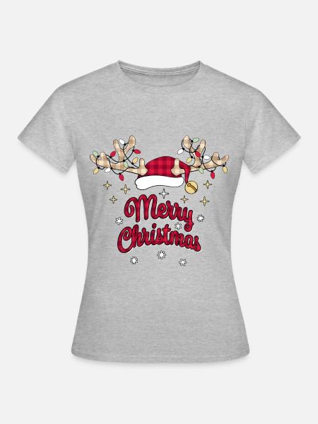 Merry Christmas, Frohe Weihnachten, Ugly Sweater - Frauen T-Shirt - Grau meliert