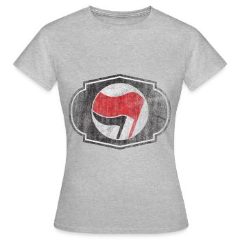 ANTIFA FAHNE FAHNEN - Frauen T-Shirt - Grau meliert - Vorne - AI Model Female 172 dark (172cm)