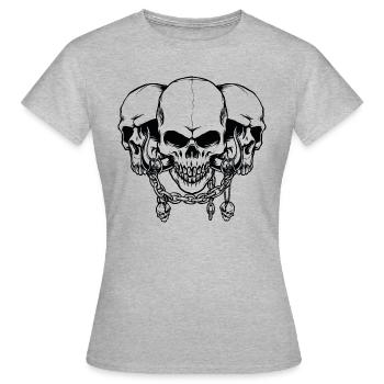 Totenkopf, Totenköpfe Mit Ketten - Frauen T-Shirt - Grau meliert - Vorne - AI Model Female 172 dark (172cm)
