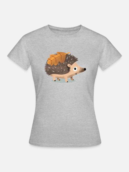 HerbstIgel mit Eichenblatt - Frauen T-Shirt - Grau meliert