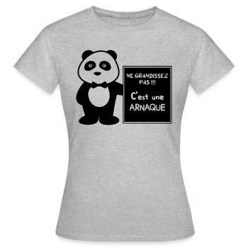 NE GRANDISSEZ pas c'est une arnaque, humour, panda - T-shirt Femme - gris chiné - Devant - AI Model Female 172 dark (172cm)