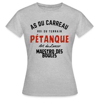 T-shirt Maestro Pétanque - T-shirt Femme - gris chiné - Devant - AI Model Female 172 dark (172cm)