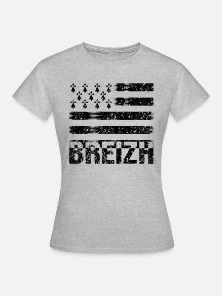 Drapeau Breizh Vintage,cadeau bretagne,BZH,Flag - T-shirt Femme - gris chiné