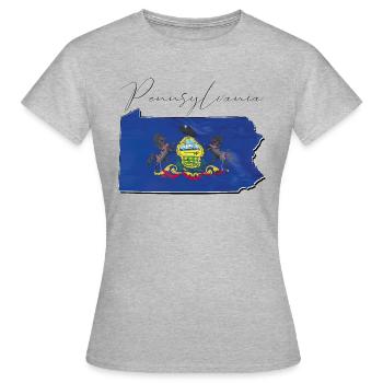 Pennsylvania Flagge in Pennsylvania Landkarte PA - Frauen T-Shirt - Grau meliert - Vorne - AI Model Female 172 dark (172cm)