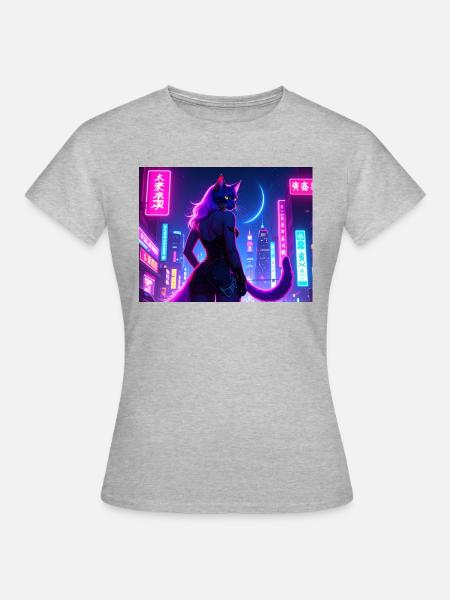 Cyberbabe Cyberpunk Catlady in neon-city nightlife - Frauen T-Shirt - Grau meliert