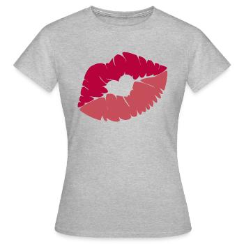 Embrasser la bouche avec le coeur - T-shirt Femme - gris chiné - Devant - AI Model Female 172 dark (172cm)