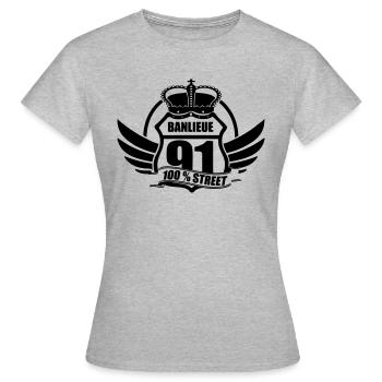 BANLIEUE 91 - T-shirt Femme - gris chiné - Devant - AI Model Female 172 dark (172cm)