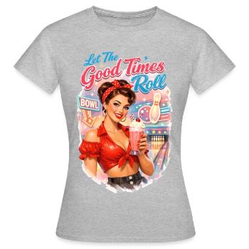 Retro Pin-Up Lady: Bowling & Milchshake Motiv - Frauen T-Shirt - Grau meliert - Vorne - AI Model Female 172 dark (172cm)