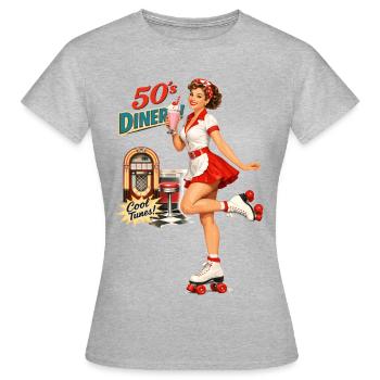50s Diner Pin-Up: Retro Roller Skate & Milkshake - Women's T-Shirt - heather grey - Front - AI Model Female 172 dark (172cm)