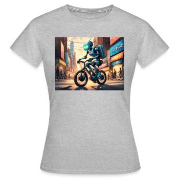 Comic Robot Kids Series - Cycling through NY - Women's T-Shirt - heather grey - Front - AI Model Female 172 dark (172cm)
