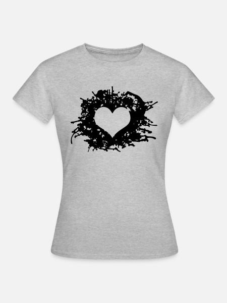 Herz Splatter - Frauen T-Shirt - Grau meliert
