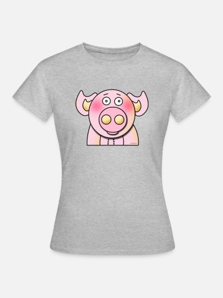 Schweinchen - Frauen T-Shirt - Grau meliert