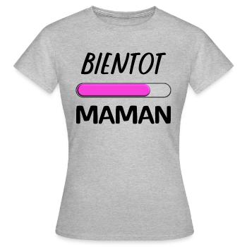Bientot maman - T-shirt Femme - gris chiné - Devant - AI Model Female 172 dark (172cm)