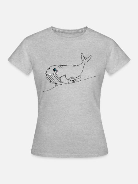 Blauwal mit Skateboard - Frauen T-Shirt - Grau meliert