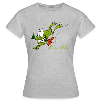 Der Kiss Me Frosch - Frauen T-Shirt - Grau meliert - Vorne - AI Model Female 172 dark (172cm)