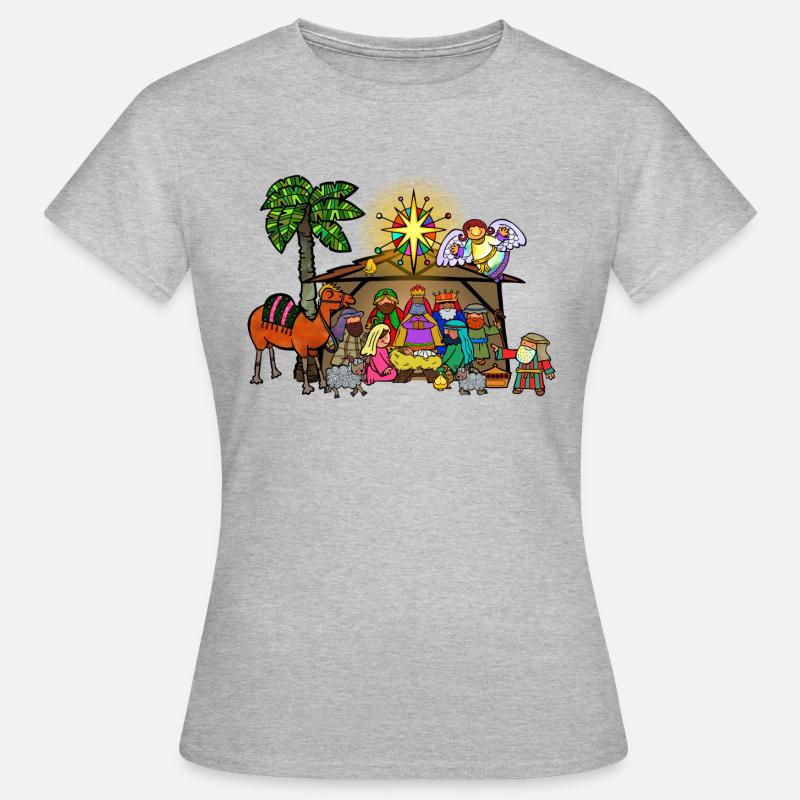 Weihnachtskrippe - Frauen T-Shirt - Grau meliert