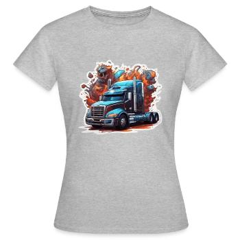Truck / LKW / Lastfahrzeug / Fracht / Straße - Frauen T-Shirt - Grau meliert - Vorne - AI Model Female 172 dark (172cm)