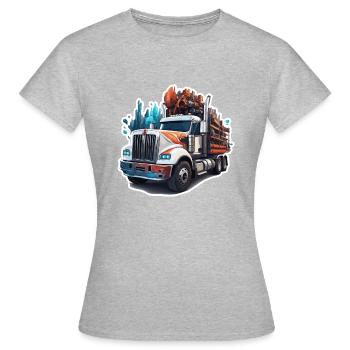Truck / LKW / Lastfahrzeug / Fracht / Straße - Frauen T-Shirt - Grau meliert - Vorne - AI Model Female 172 dark (172cm)