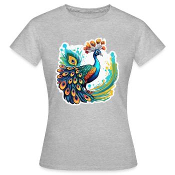 Paon / Animal / Zoo / Plumage / Beauté naturelle - T-shirt Femme - gris chiné - Devant - AI Model Female 172 dark (172cm)