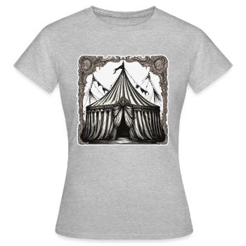 Zirkuszelt / Manege / Unterhaltung / Artisten - Frauen T-Shirt - Grau meliert - Vorne - AI Model Female 172 dark (172cm)
