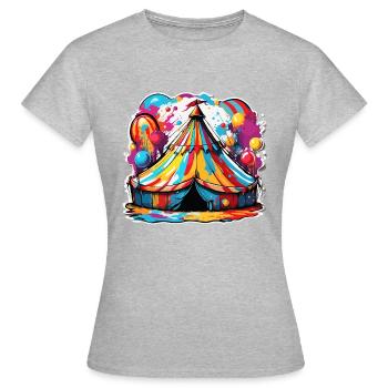 Zirkuszelt / Manege / Unterhaltung / Artisten - Frauen T-Shirt - Grau meliert - Vorne - AI Model Female 172 dark (172cm)