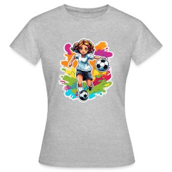 Fußballerin / Sport / Fußballplatz / Verein / FC - Frauen T-Shirt - Grau meliert - Vorne - AI Model Female 172 dark (172cm)