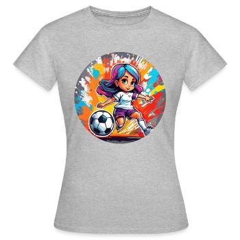 Fußballerin / Sport / Fußballplatz / Verein / FC - Frauen T-Shirt - Grau meliert - Vorne - AI Model Female 172 dark (172cm)