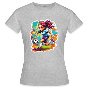 Fußballerin / Sport / Fußballplatz / Verein / FC - Frauen T-Shirt - Grau meliert - Vorne - AI Model Female 172 dark (172cm)