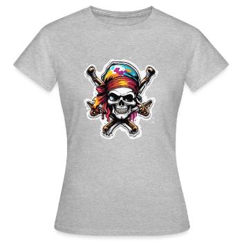 Pirat / Ahoi / Anker / Kapitän / Totenkopf / Rum - Frauen T-Shirt - Grau meliert - Vorne - AI Model Female 172 dark (172cm)