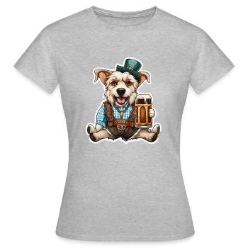 Lederhosen / Animal / Costume traditionnel / Tradition / Chien - T-shirt Femme - gris chiné - Devant - AI Model Female 172 dark (172cm)