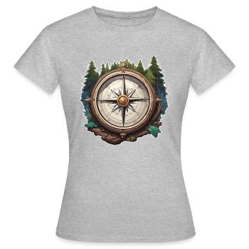 Boussole / Direction cardinale / Voyage / Survie - T-shirt Femme - gris chiné - Devant - AI Model Female 172 dark (172cm)