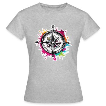 Boussole / Direction cardinale / Voyage / Survie - T-shirt Femme - gris chiné - Devant - AI Model Female 172 dark (172cm)