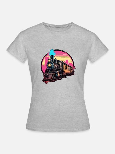 Zug / Lokomotive / Dampflok / Eisenbahn / Lock - Frauen T-Shirt - Grau meliert