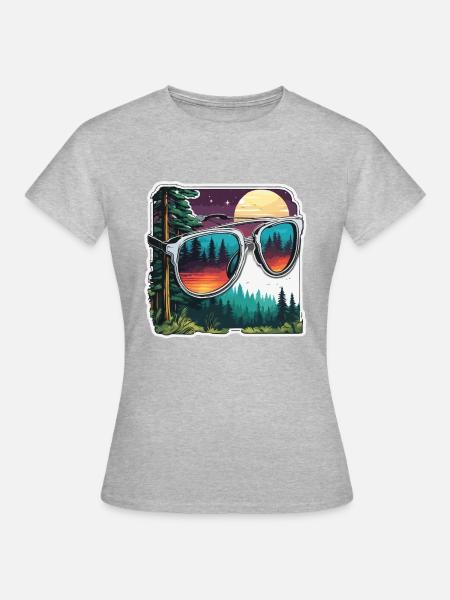 Sonnenbrille / Reflektion / Wald / Spiegelung - Frauen T-Shirt - Grau meliert