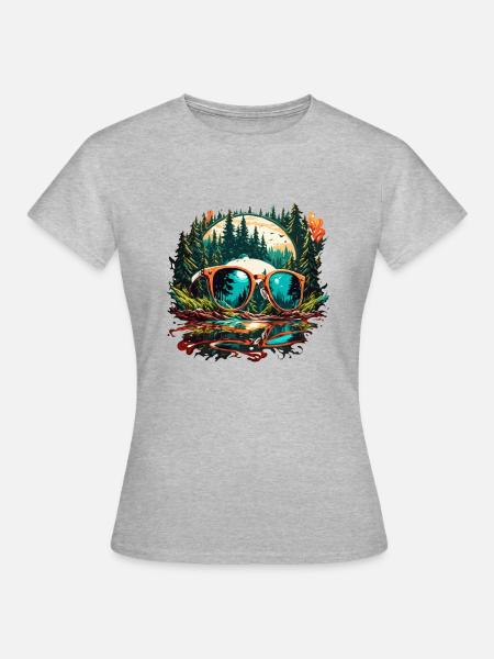 Sonnenbrille / Reflektion / Wald / Spiegelung - Frauen T-Shirt - Grau meliert