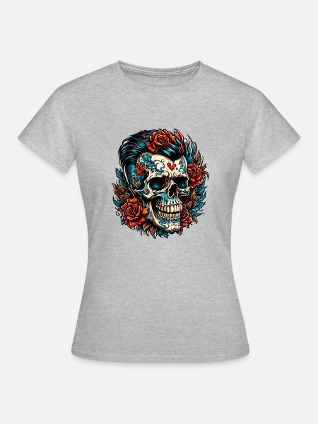Skull / Totenkopf / Skelett / Gothic / Tattoo - Frauen T-Shirt - Grau meliert