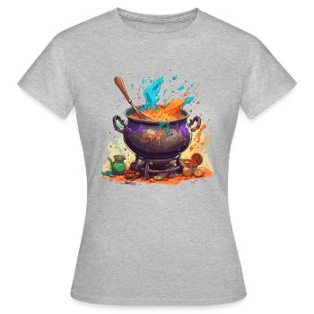 Kochtopf / Hexenkessel / Halloween / Zauberei - Frauen T-Shirt - Grau meliert - Vorne - AI Model Female 172 dark (172cm)
