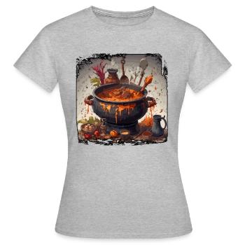 Kochtopf / Hexenkessel / Halloween / Zauberei - Frauen T-Shirt - Grau meliert - Vorne - AI Model Female 172 dark (172cm)