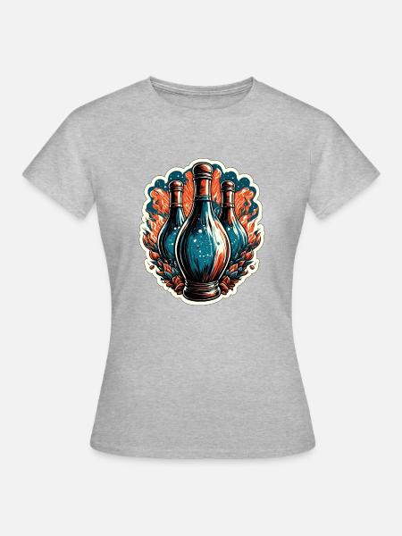 Bowling / Kegeln / Bowlingbahn / Pin / Strike - Frauen T-Shirt - Grau meliert
