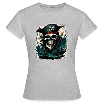 Pirat / Ahoi / Anker / Kapitän / Totenkopf / Rum - Frauen T-Shirt - Grau meliert - Vorne - AI Model Female 172 dark (172cm)