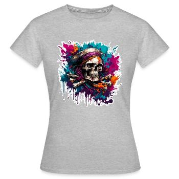 Pirat / Ahoi / Anker / Kapitän / Totenkopf / Rum - Frauen T-Shirt - Grau meliert - Vorne - AI Model Female 172 dark (172cm)
