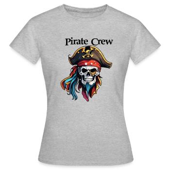 Pirat / Ahoi / Anker / Kapitän / Totenkopf / Rum - Frauen T-Shirt - Grau meliert - Vorne - AI Model Female 172 dark (172cm)