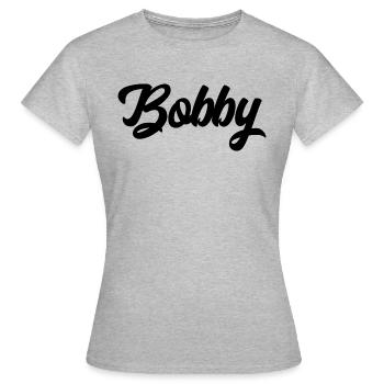 Bobby benutzerdefinierte Text Geburtstagsname - Frauen T-Shirt - Grau meliert - Vorne - AI Model Female 172 dark (172cm)