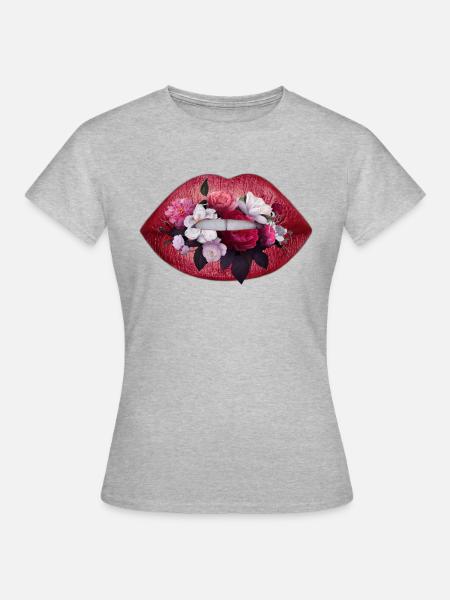 Lips flowers - Frauen T-Shirt - Grau meliert