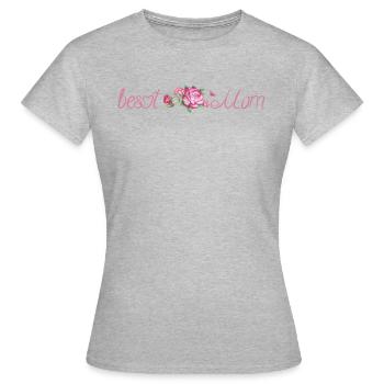 Best Mom text with pink rose and green leaves - Frauen T-Shirt - Grau meliert - Vorne - AI Model Female 172 dark (172cm)