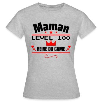 Maman Reine du Game Cadeau Fête des mères - T-shirt Femme - gris chiné - Devant - AI Model Female 172 dark (172cm)