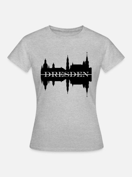 Dresden Skyline Sillhouette - Frauen T-Shirt - Grau meliert