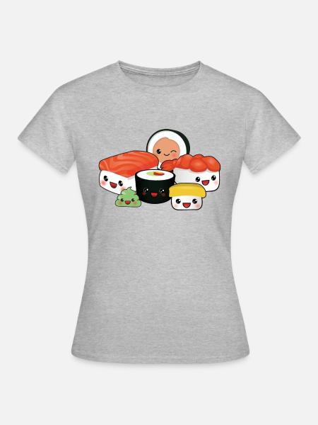 happy Sushi Family - Frauen T-Shirt - Grau meliert